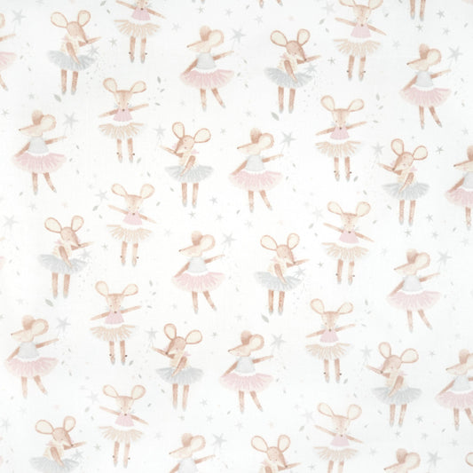 Tissu Coton Souris Ballerine Pastel Fond Blanc | Laize 1m60