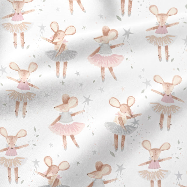Tissu Coton Souris Ballerine Pastel Fond Blanc | Laize 1m60