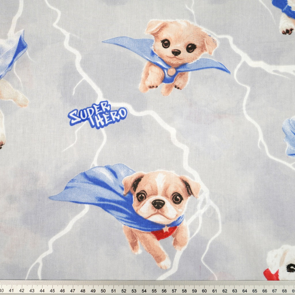 Tissu Coton Super Chiens sur Fond Gris | Laize 1m55
