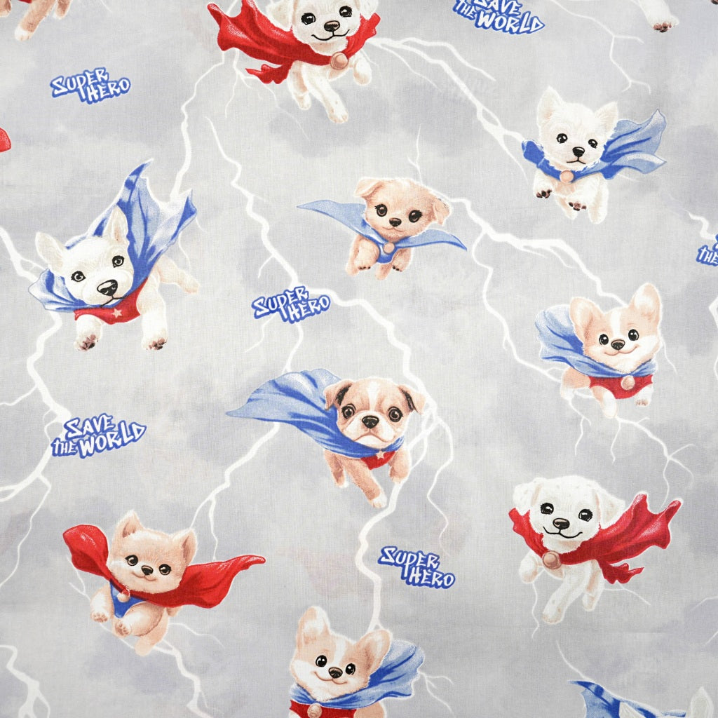 Tissu Coton Super Chiens sur Fond Gris | Laize 1m55