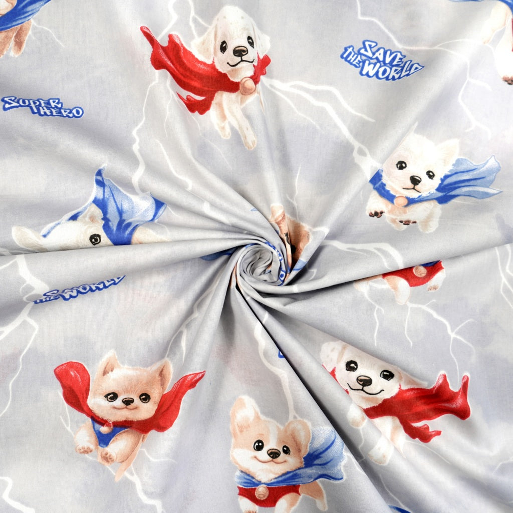 Tissu Coton Super Chiens sur Fond Gris | Laize 1m55