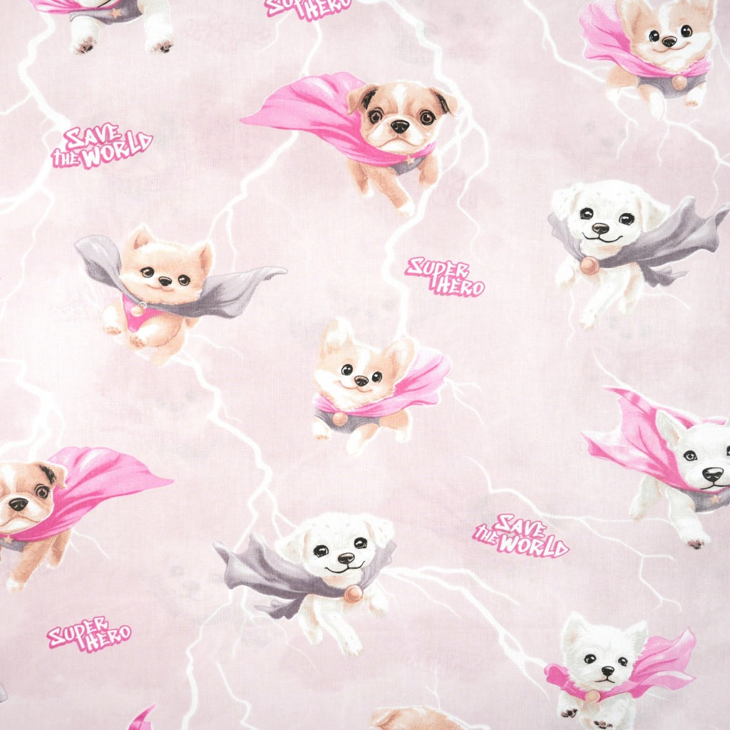 Tissu Coton Super Chiens sur Fond Rose | Laize 1m55