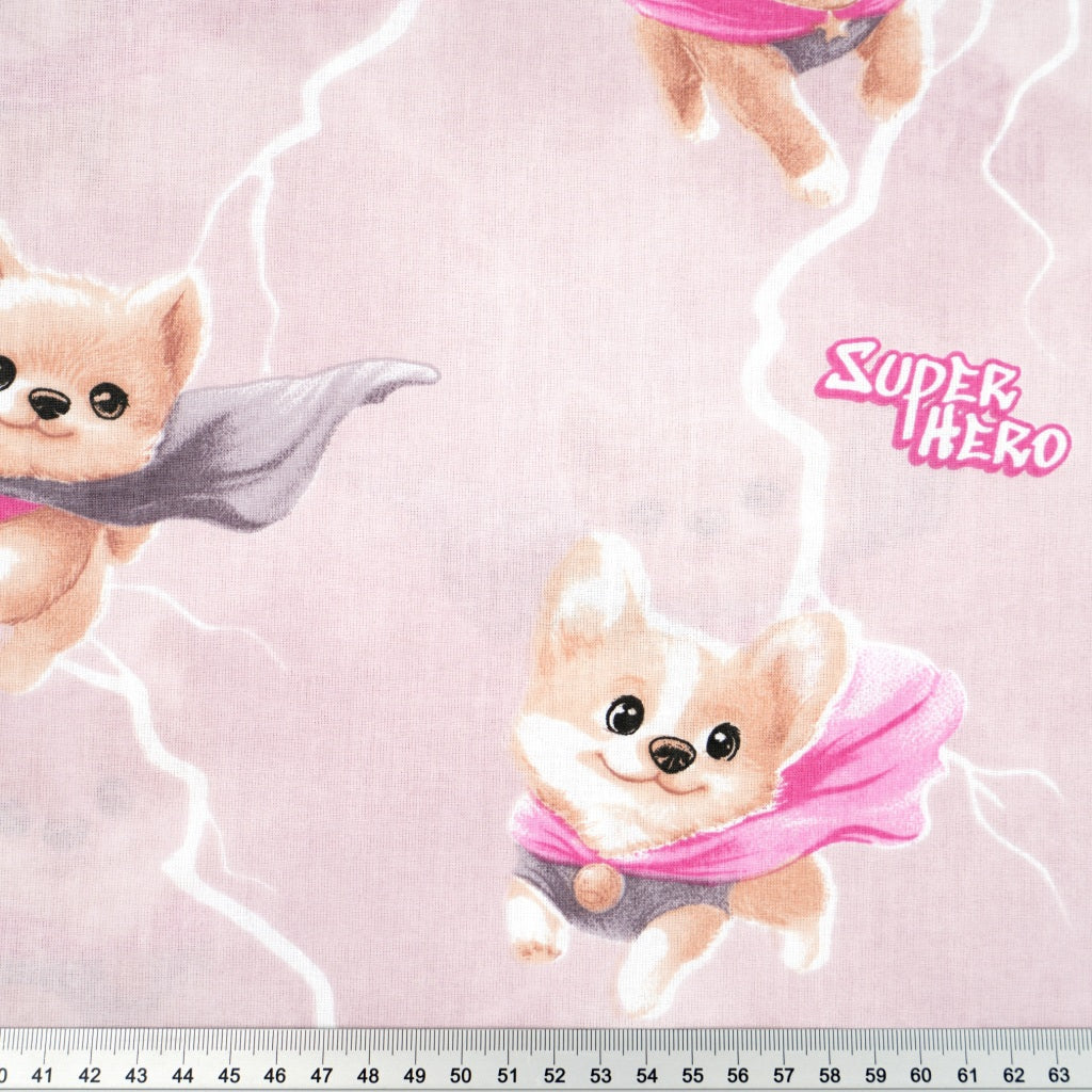 Tissu Coton Super Chiens sur Fond Rose | Laize 1m55