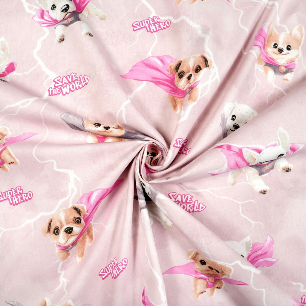 Tissu Coton Super Chiens sur Fond Rose | Laize 1m55