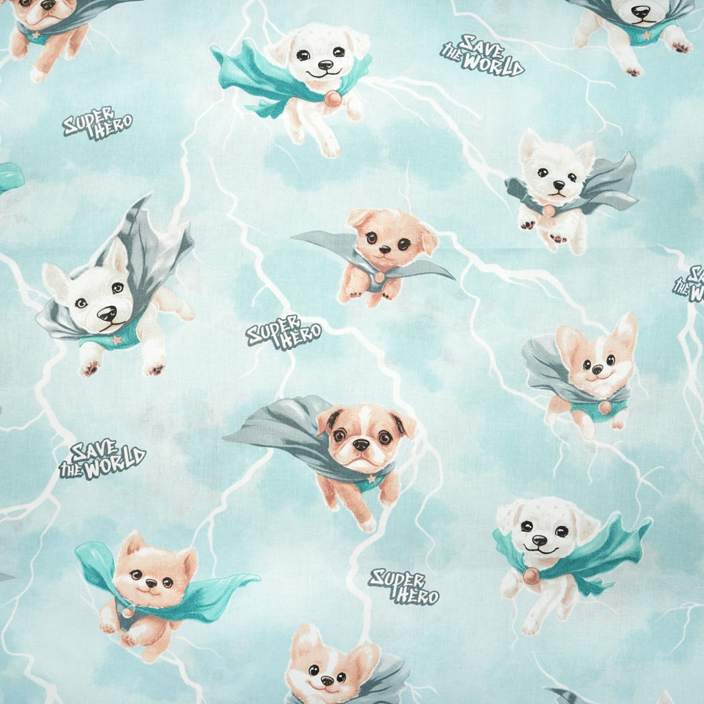 Tissu Coton Super Chiens sur Fond Turquoise | Laize 1m55