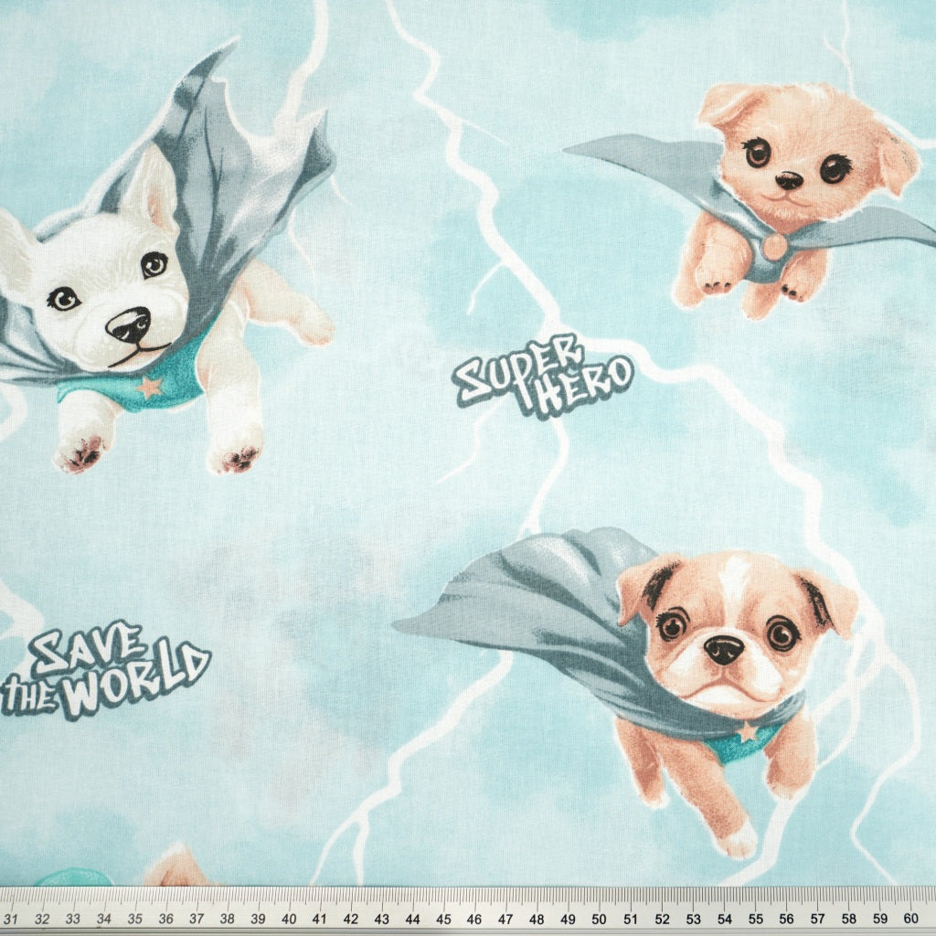 Tissu Coton Super Chiens sur Fond Turquoise | Laize 1m55