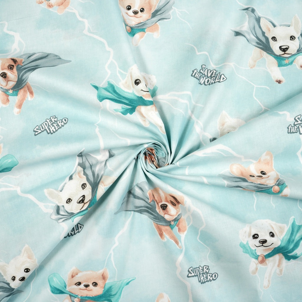 Tissu Coton Super Chiens sur Fond Turquoise | Laize 1m55