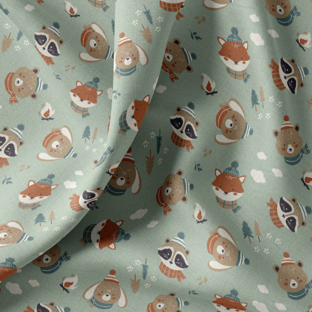 Tissu Coton Noël Sylvestre Fond Vert | Laize 1m50