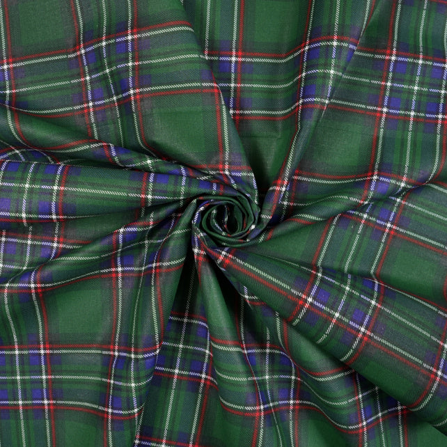 Tissu Coton Noël Motif Tartan Vert et Bleu | Laize 1m55