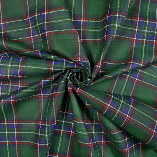 Tissu Coton Noël Motif Tartan Vert et Bleu | Laize 1m55