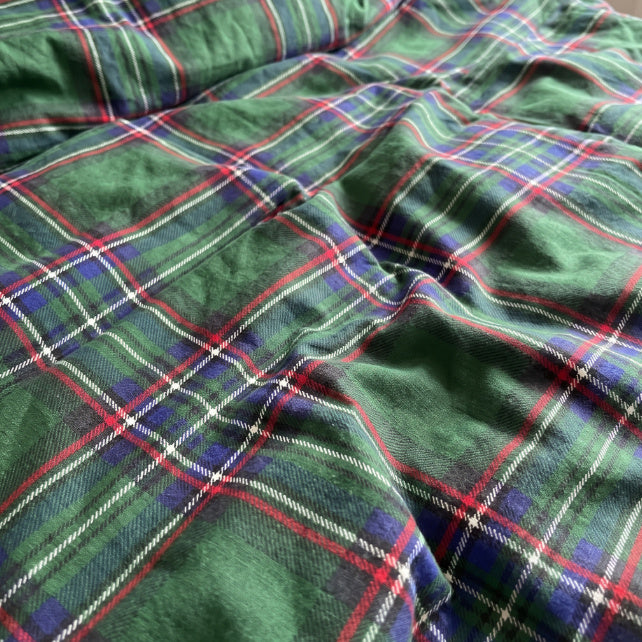 Tissu Coton Noël Motif Tartan Vert et Bleu | Laize 1m55