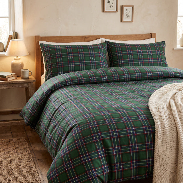 Tissu Coton Noël Motif Tartan Vert et Bleu | Laize 1m55