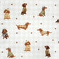 Tissu Coton Chien Teckel Carrés Blanc et Beige | Laize 1m55