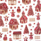 Tissu Coton Noël Village de Noël Rouge Beige | Laize 1m55
