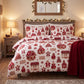 Tissu Coton Noël Village de Noël Rouge Beige | Laize 1m55