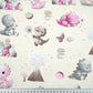 Dinosaures Rose Gris Fond Ecru | 1m x 1m60