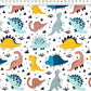 Dinosaures Colorés Fond Blanc | 1m x 1m60