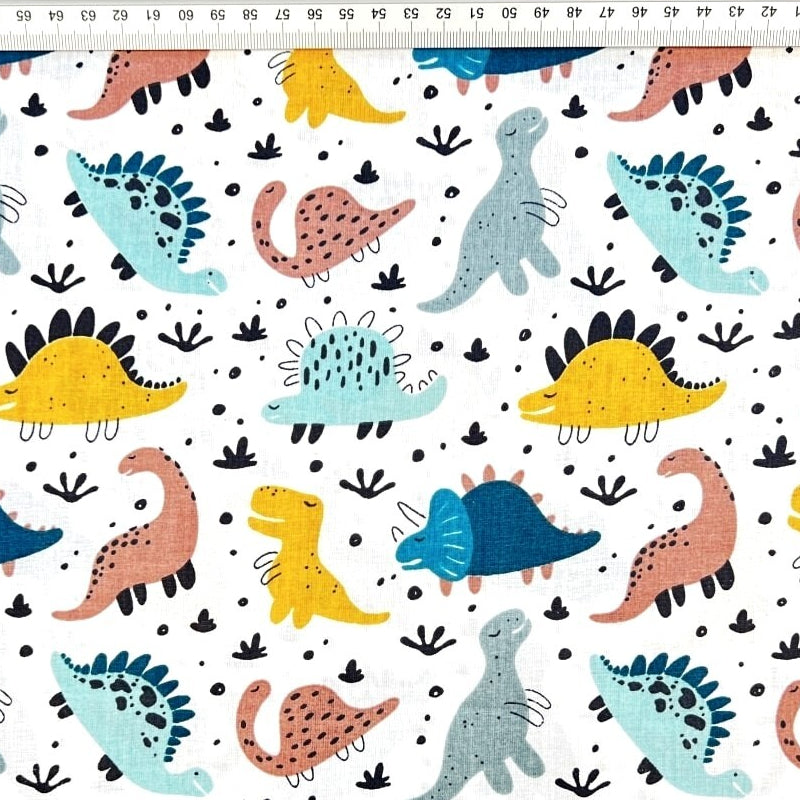 Dinosaures Colorés Fond Blanc | 1m x 1m60