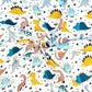 Dinosaures Colorés Fond Blanc | 1m x 1m60