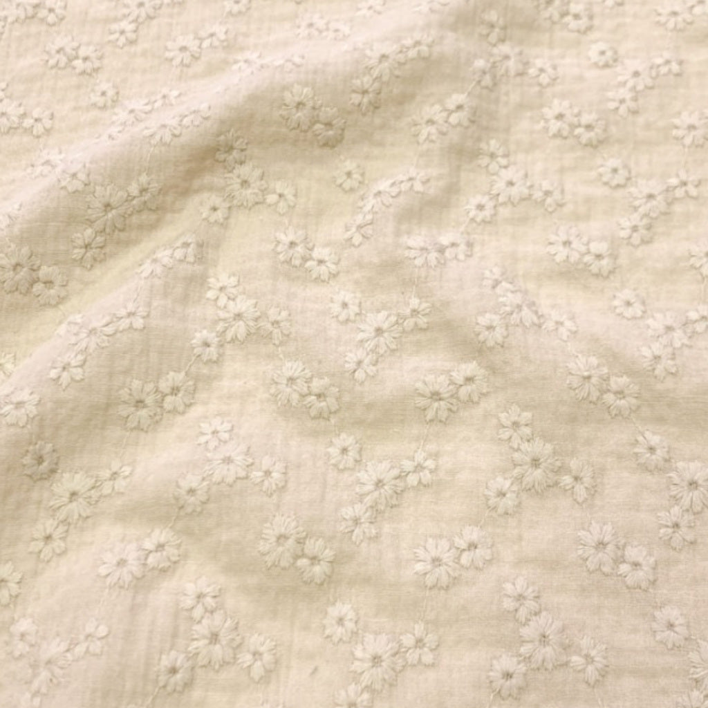 Tissu Double Gaze De Coton Brodé - Esmee Ecru
