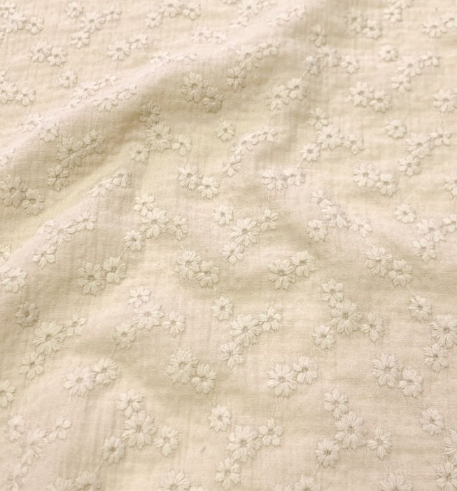Tissu Double Gaze De Coton Brodé - Esmee Ecru