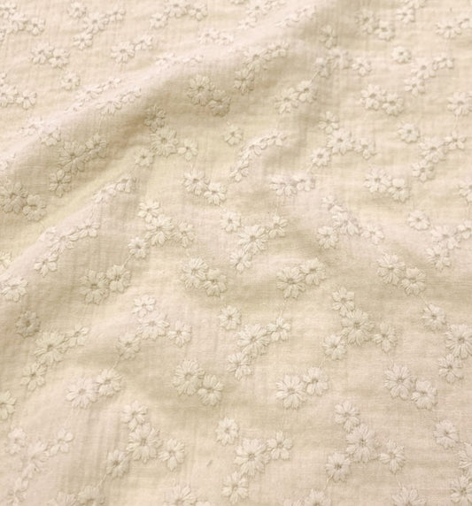 Tissu Double Gaze De Coton Brodé - Esmee Ecru
