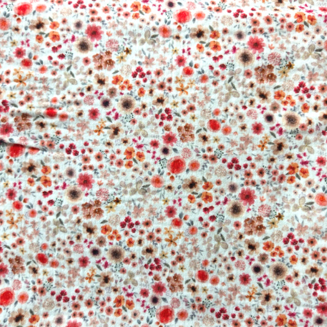 Tissu Double Gaze De Coton Imprimé | Fleurs Hortense 2 Rouge Blanc