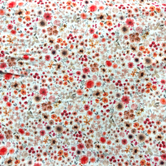 Tissu Double Gaze De Coton Imprimé | Fleurs Hortense 2 Rouge Blanc