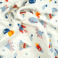 Tissu Double Gaze De Coton Imprimé | Fusées Planètes Multicolores