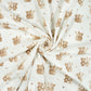 Tissu Double Gaze De Coton Imprimé | Lapin Ourson Coeur Brun | Laize 155cm