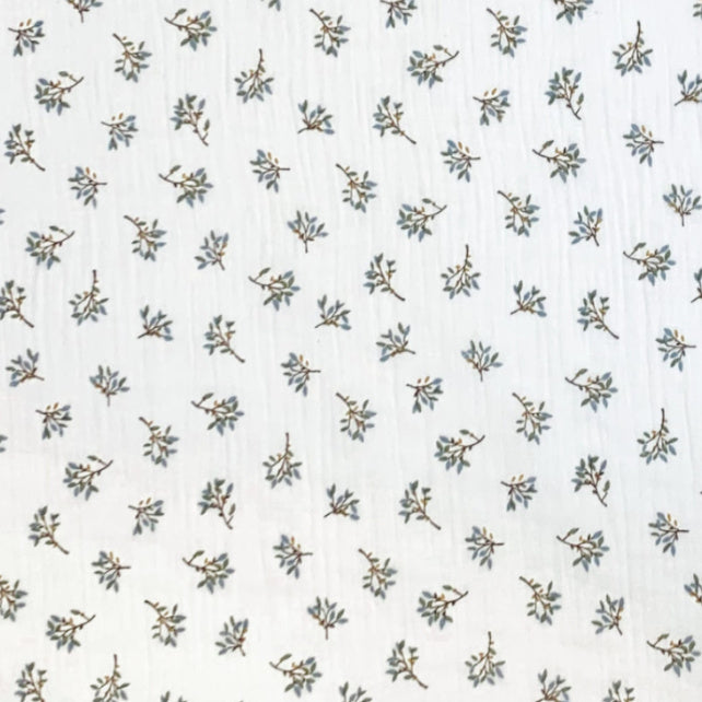 Tissu Double Gaze De Coton Imprimé - Fleurs Judy Blanc Bleu
