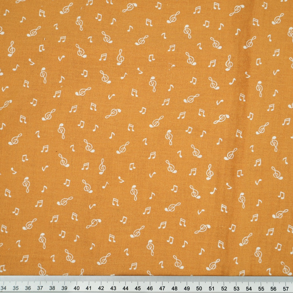 Tissu Double Gaze De Coton Imprimé | Notes de Musique Fond Moutarde