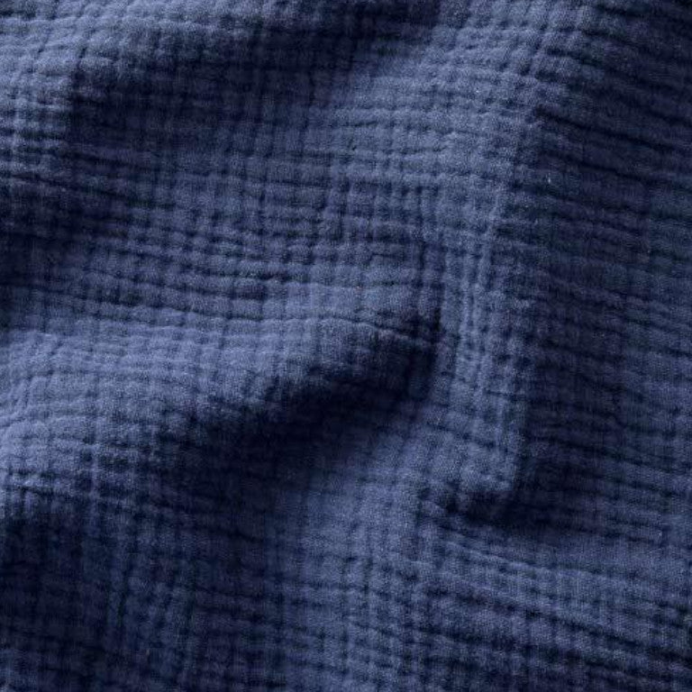 Double Gaze De Coton Uni - Bleu Indigo