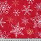 Tissu Coton Noël Flocons Festifs Fond Rouge | Laize 1m55
