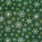 Tissu Coton Noël Flocons Festifs Fond Vert | Laize 1m55