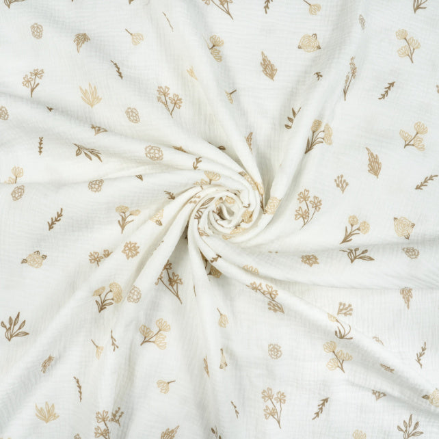 Tissu Double Gaze De Coton Imprimé | Brindilles Beiges Marron