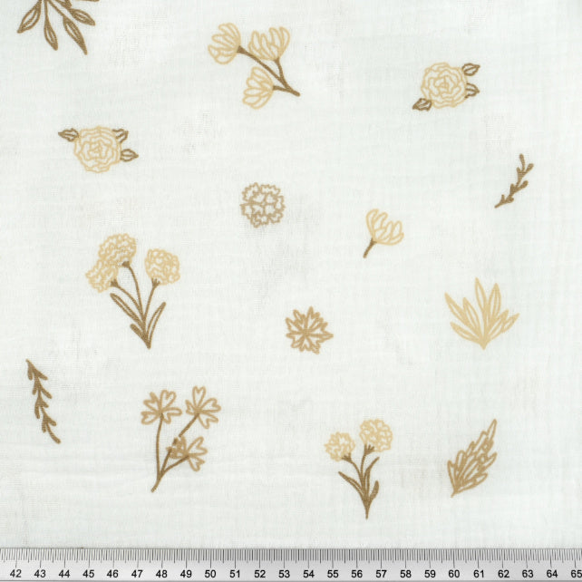 Tissu Double Gaze De Coton Imprimé | Brindilles Beiges Marron
