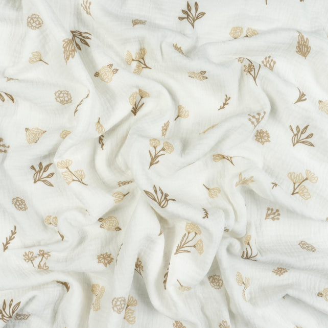 Tissu Double Gaze De Coton Imprimé | Brindilles Beiges Marron