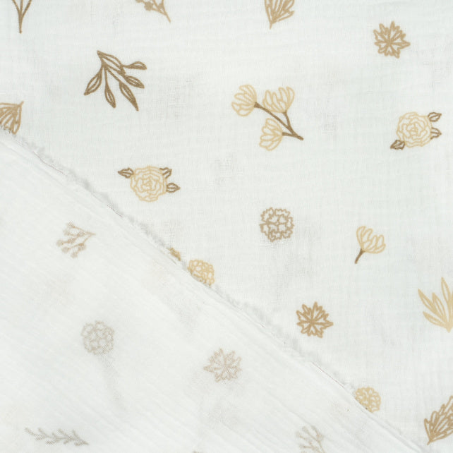Tissu Double Gaze De Coton Imprimé | Brindilles Beiges Marron