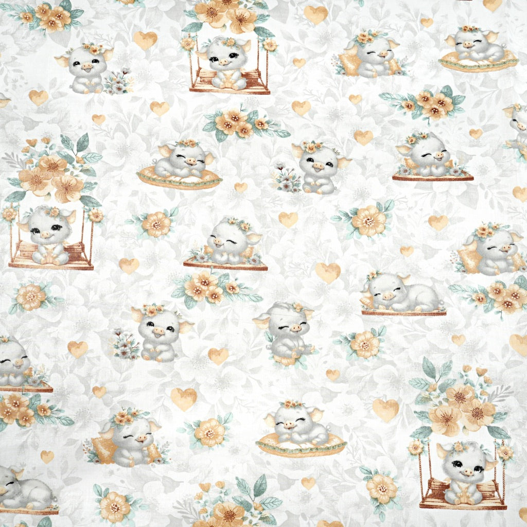 Petits Cochons Gris Fond Blanc | 1m x 1m60