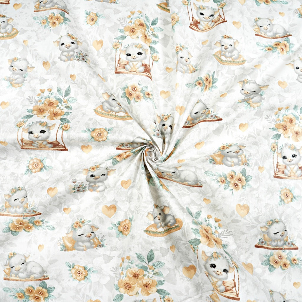 Petits Cochons Gris Fond Blanc | 1m x 1m60