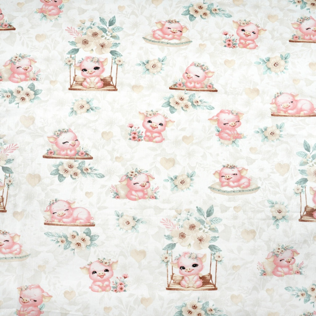 Petits Cochons Roses Fond Beige | 1m x 1m60