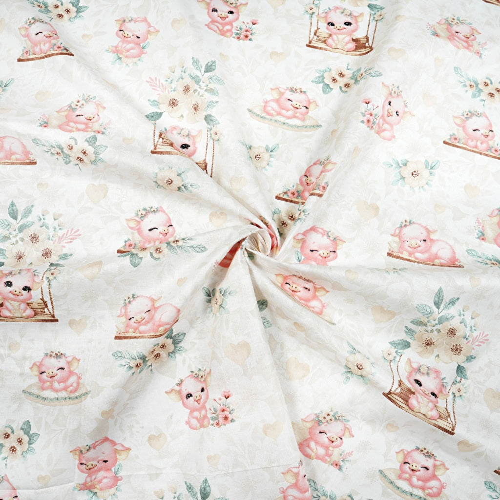 Petits Cochons Roses Fond Beige | 1m x 1m60