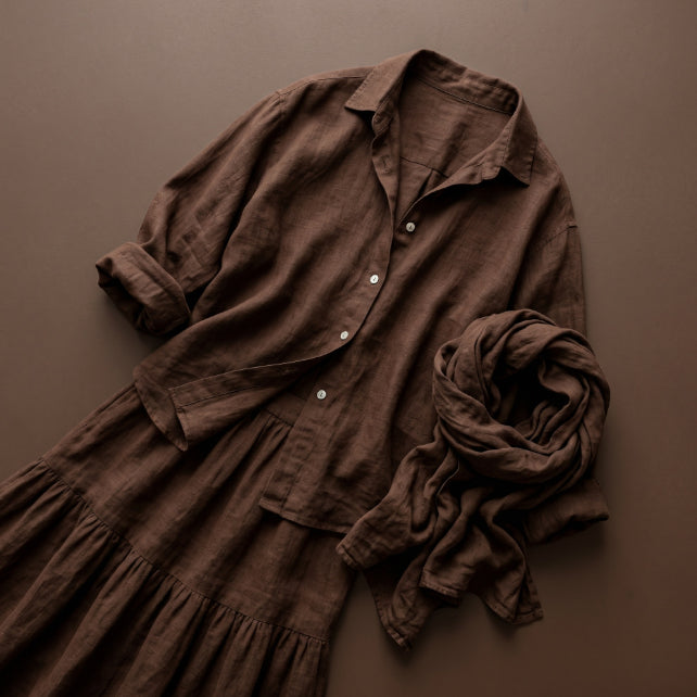 Tissu 100% Lin Lavé | Brun Cacao Stonewashed | 190gr/m² Laize 1m45