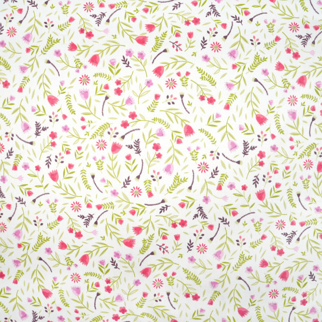 Tissu Coton Fleurs Tulipes Fond Blanc | Laize 1m55
