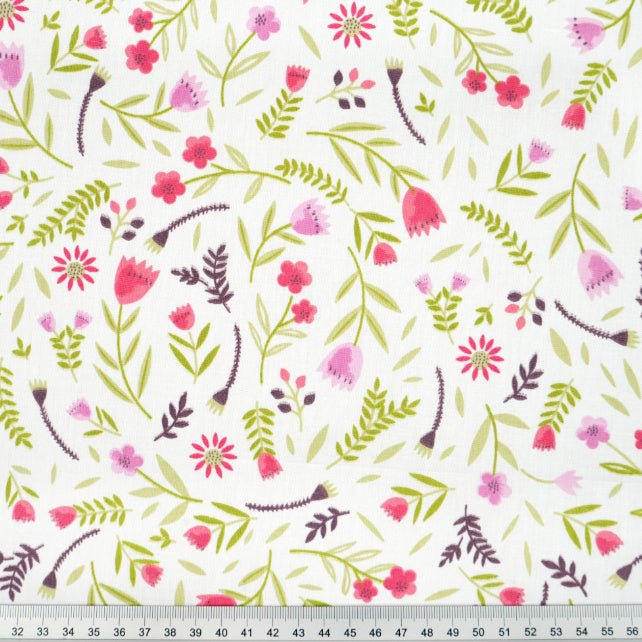 Tissu Coton Fleurs Tulipes Fond Blanc | Laize 1m55
