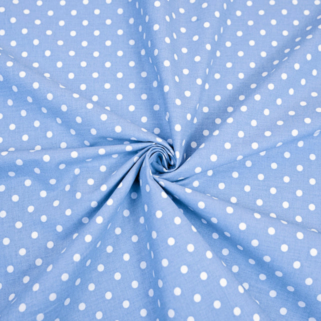 Tissu Coton Petits Pois 4mm Blancs Fond Bleu Clair | Laize 1m60