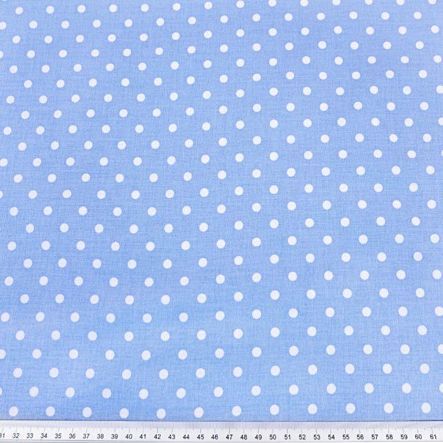 Tissu Coton Petits Pois 4mm Blancs Fond Bleu Clair | Laize 1m60