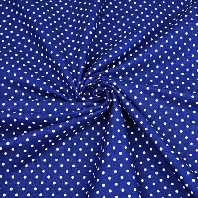 Tissu Coton Petits Pois 4mm Blancs Fond Bleu Navy | Laize 1m60