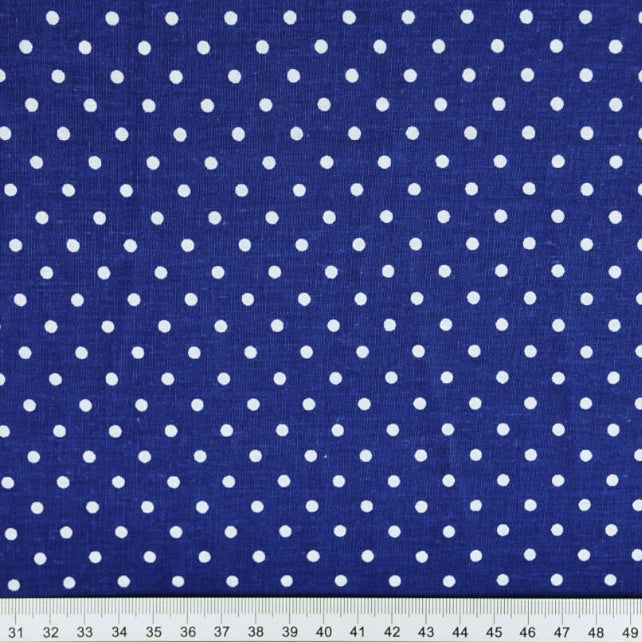 Tissu Coton Petits Pois 4mm Blancs Fond Bleu Navy | Laize 1m60
